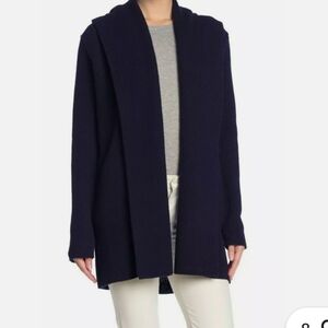 Vince Hooded Yak/wool  Black Open Front Sweater Cardigan Sz L